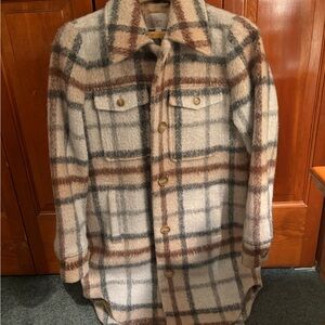 LOFT Cream and Brown Plaid Teddy Jacket